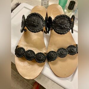 Jack Rogers Black Leather Lauren Slide Sandals